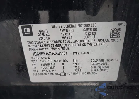 2015 Chevrolet Silverado 1500 Ls z USA, uszkodzony, nr VIN 1GCVKPEC1FZ434461